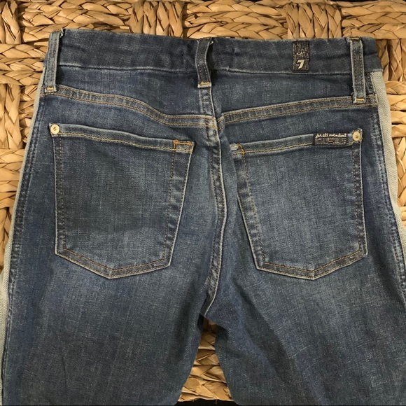 7 for all mankind blue skinny denim cropped tuxedo striped jeans Size 24 - Picture 4 of 15